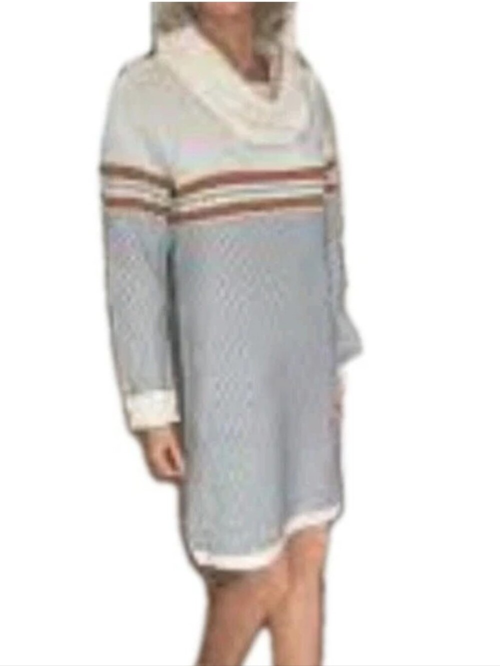 Anthropologie Woman L Cowl Tunic Sweater Dress Cream Waffle Knit Long Sleeve